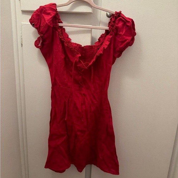 Reformation red puffy sleeve lace up dress - Picture 1 of 3